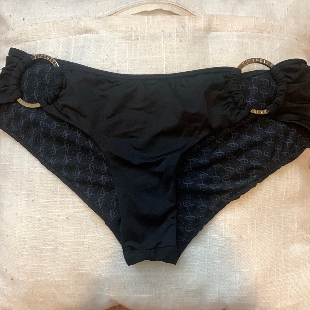 Victoria's Secret Black Swim Hiphuggers with Gold Ring Accents